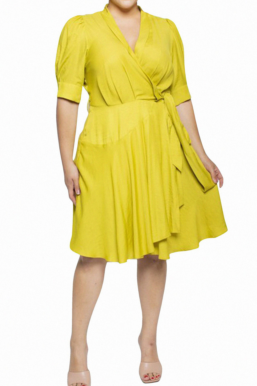 S LuxeCurve Mustard Wrap Midi Dress S LuxeCurve Mustard Wrap Midi Dress