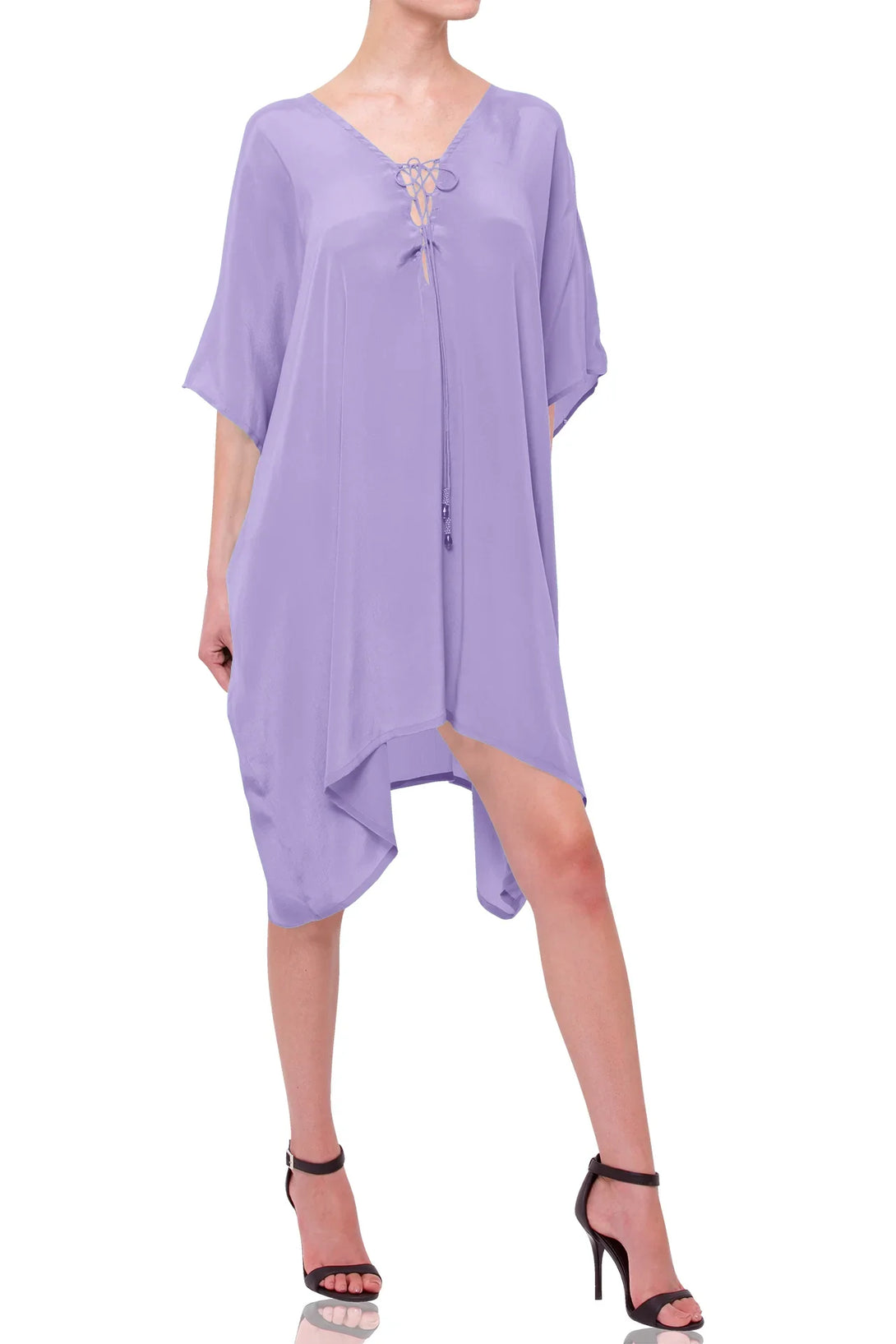 Aqua Silk Sleeveless Kaftan Dress – Summer Mini Dress XL (14 US