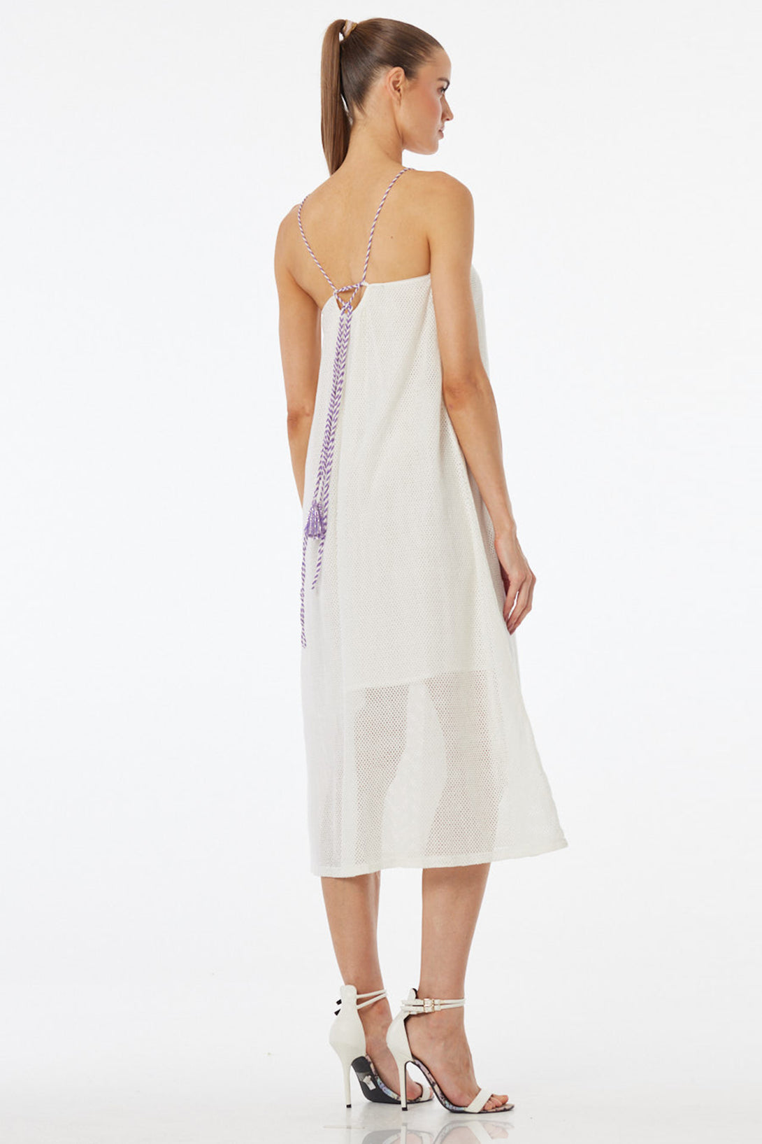 Ivory Sheer Mesh Maxi Dress for Resortwear – Shahida Parides