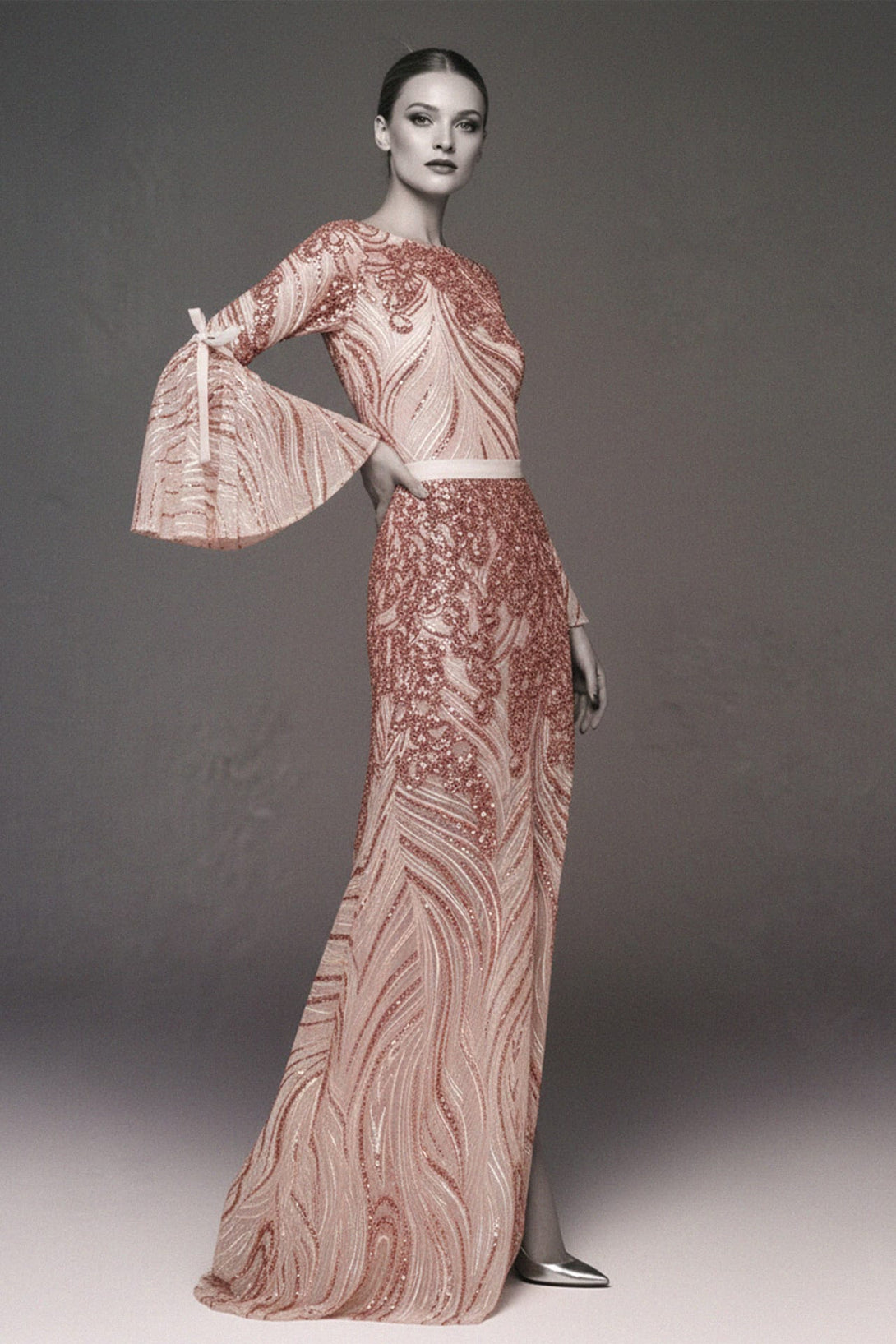 Embellished Blush Bow Tie Dress, Shahida,