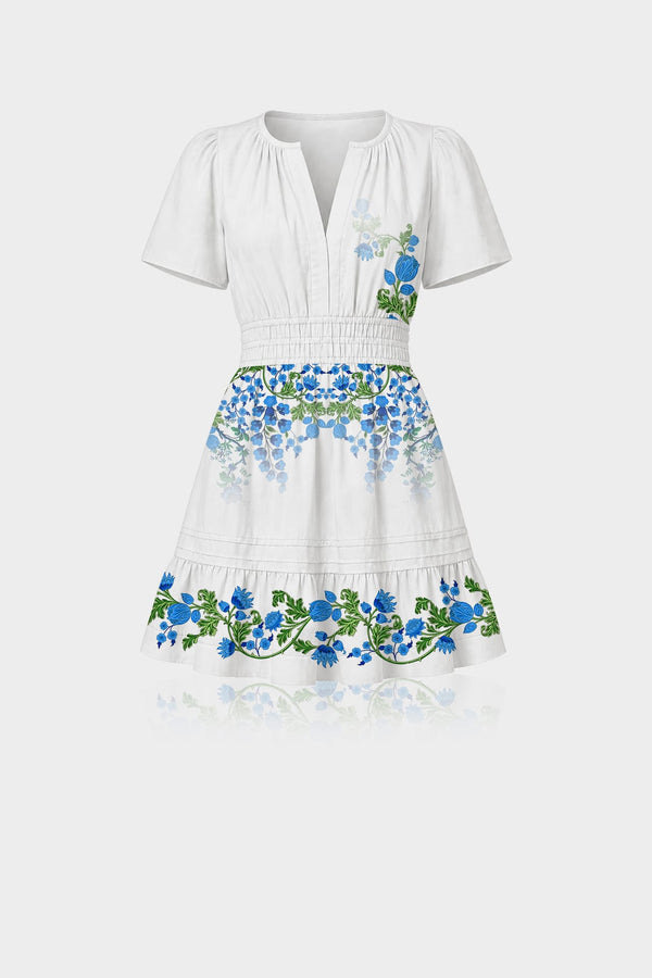 Blue & White Floral Organic Cotton Poplin Mini Dress