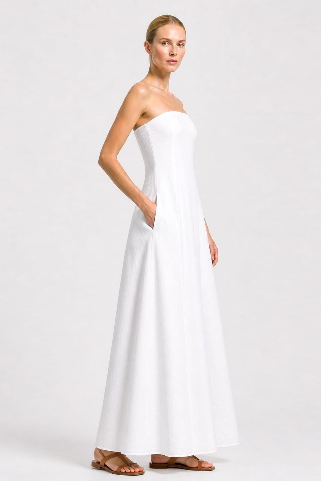 destination maxi dress S White Strapless Organic Cotton Poplin Bridal Maxi Dress for Destination Weddings