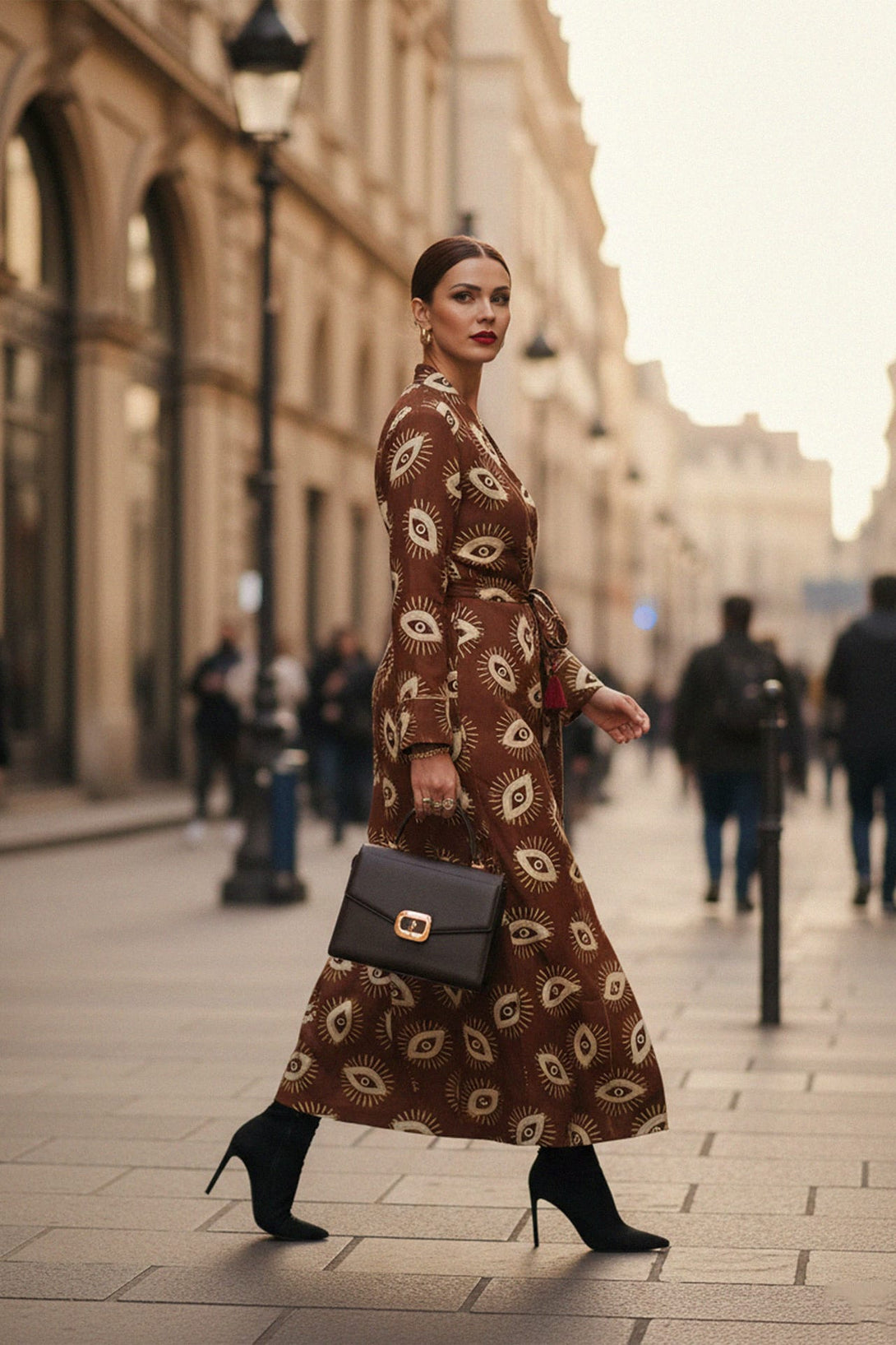 Trendy evil eye print long dress for casual outings, Shahida