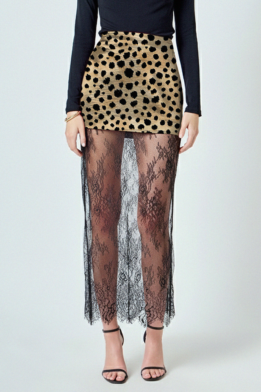 Shahida, Maxi skirt with lace hem detailing, High waist lace skirt with maxi length, 