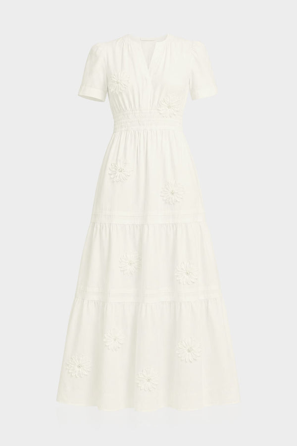 S Ivory Smocked Waist Floral Maxi Dress for Women – Engagement Party Dress