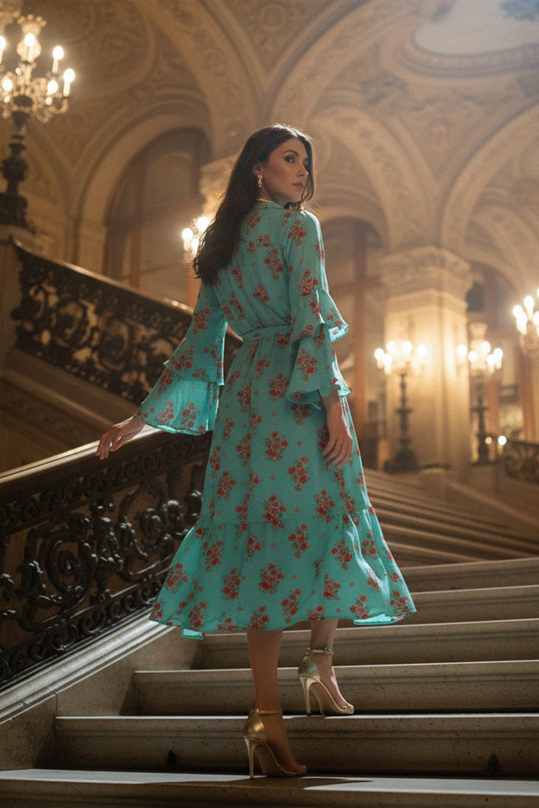 Chic floral embroidered shirt dress with floral motifs, Shahida,