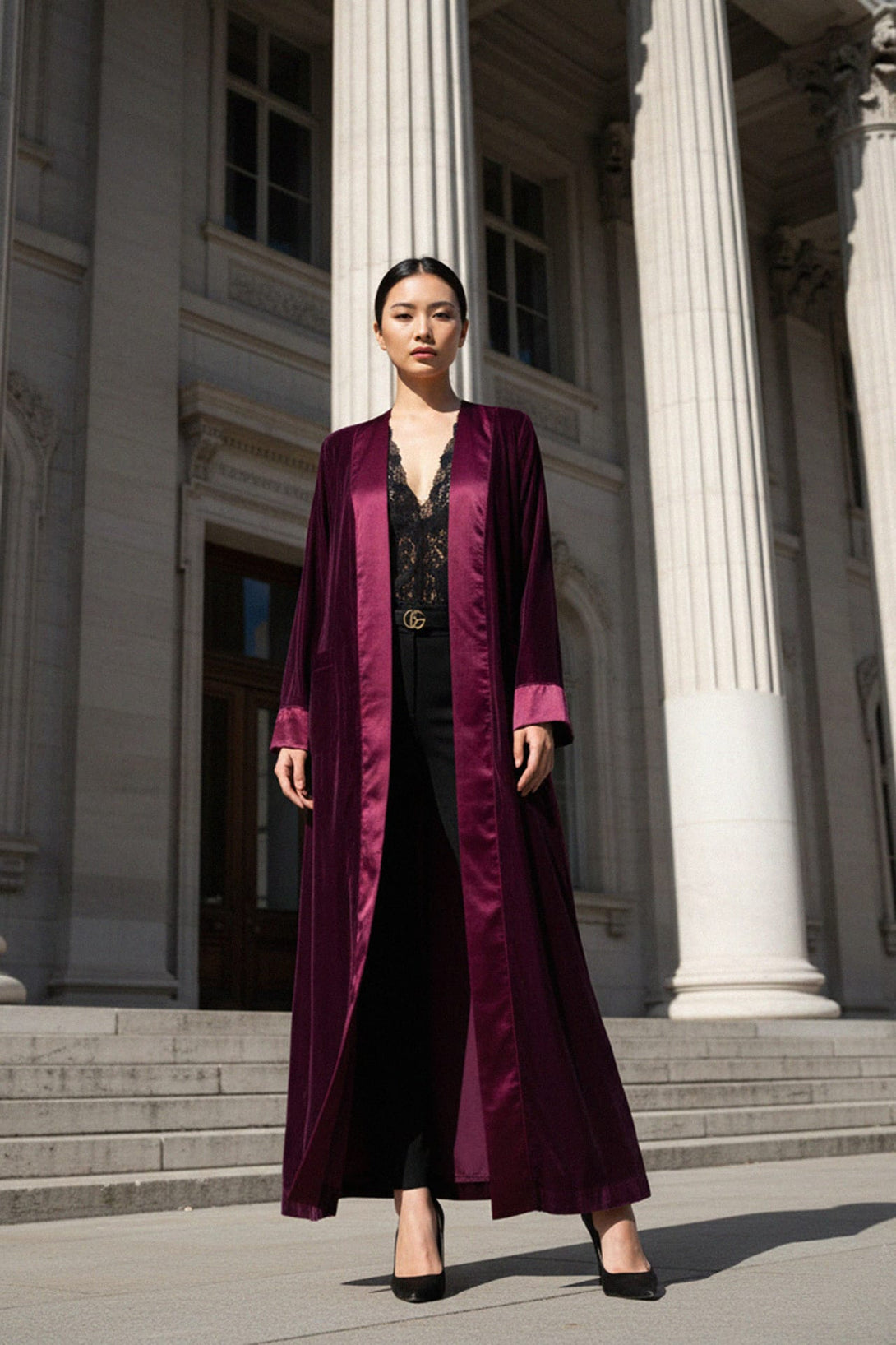 Shahida, long flowy duster jacket, long layering coat, long trench style duster,