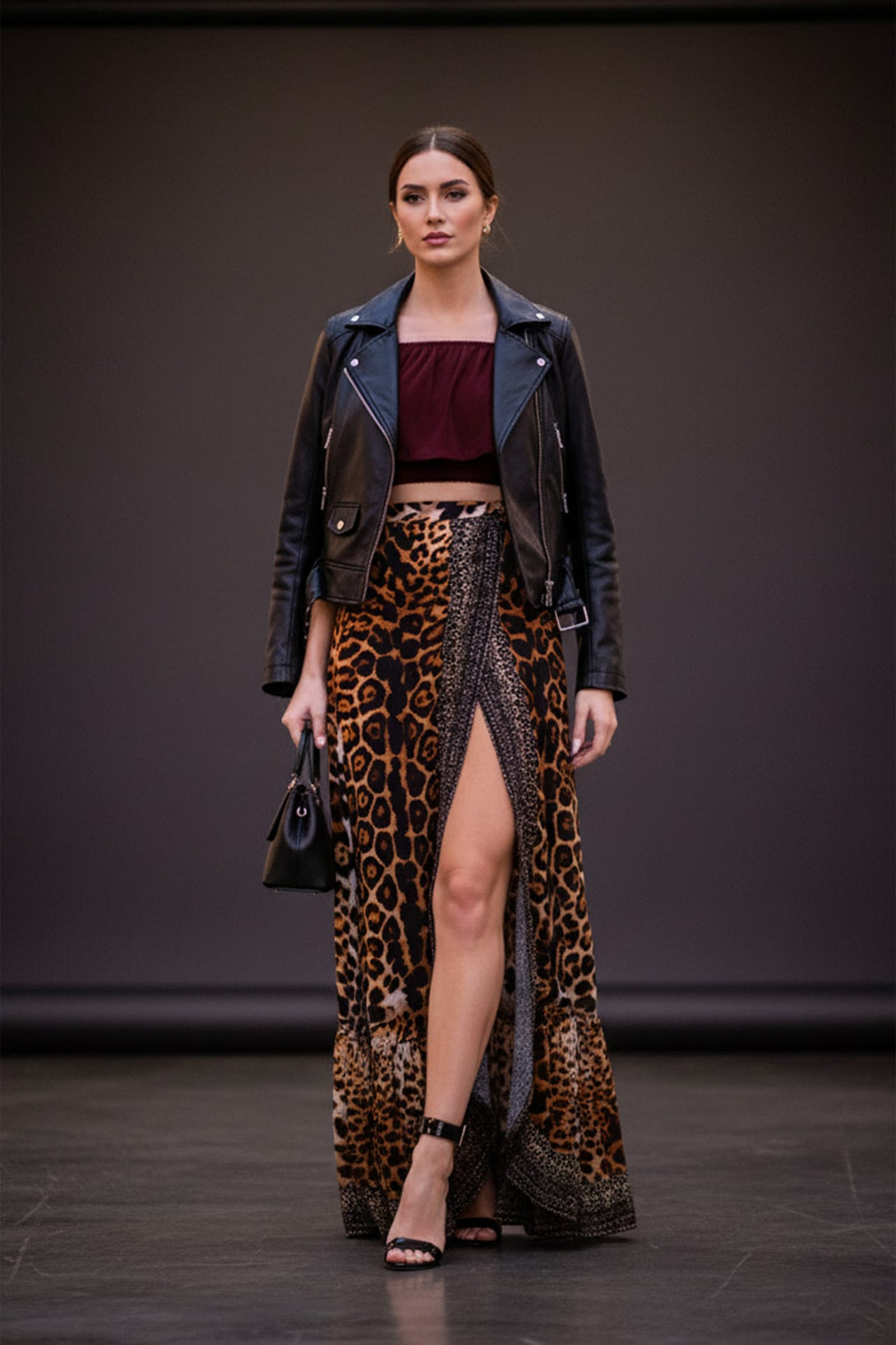 Elegant animal print skirt with fluid silhouette and soft sheen, Shahida,