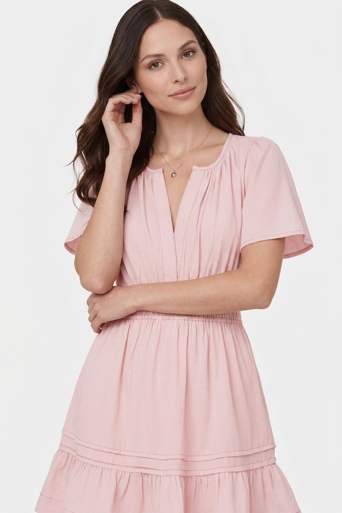blush pink dress casual S Blush Pink Smocked Waist Mini Dress for Women – Casual Day Dress
