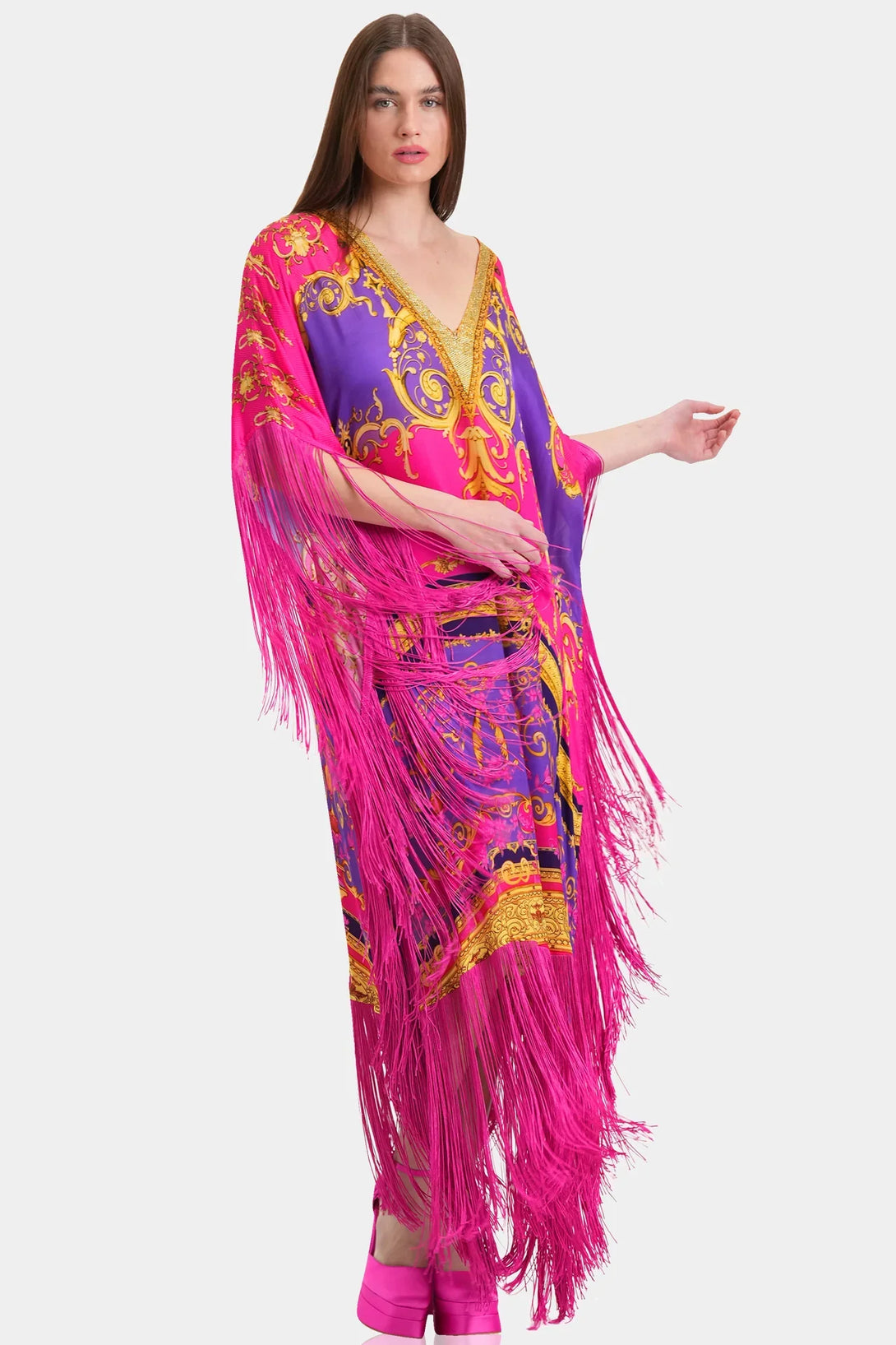 Shahida Fringed V-Neck Kaftan | Shahida – Shahida Parides