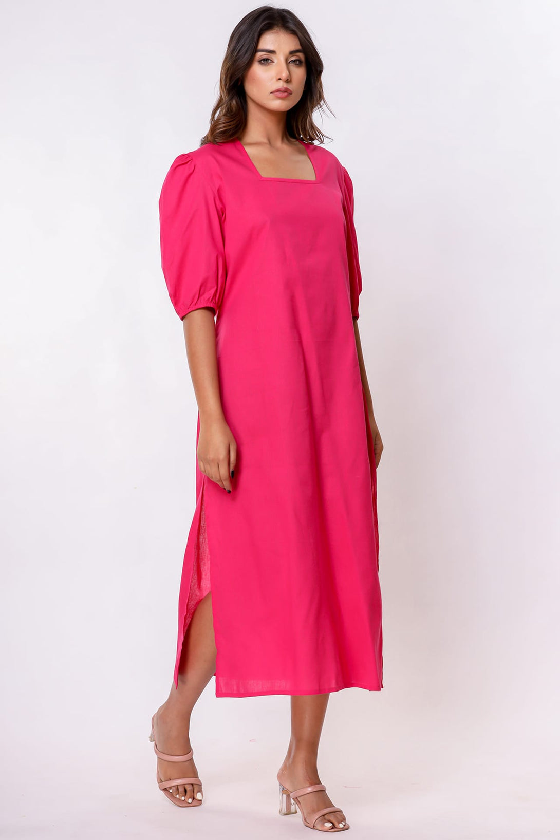 pink square neck midi dress SQUARE NECK MESH LACE MIDI DRESS IN PINK