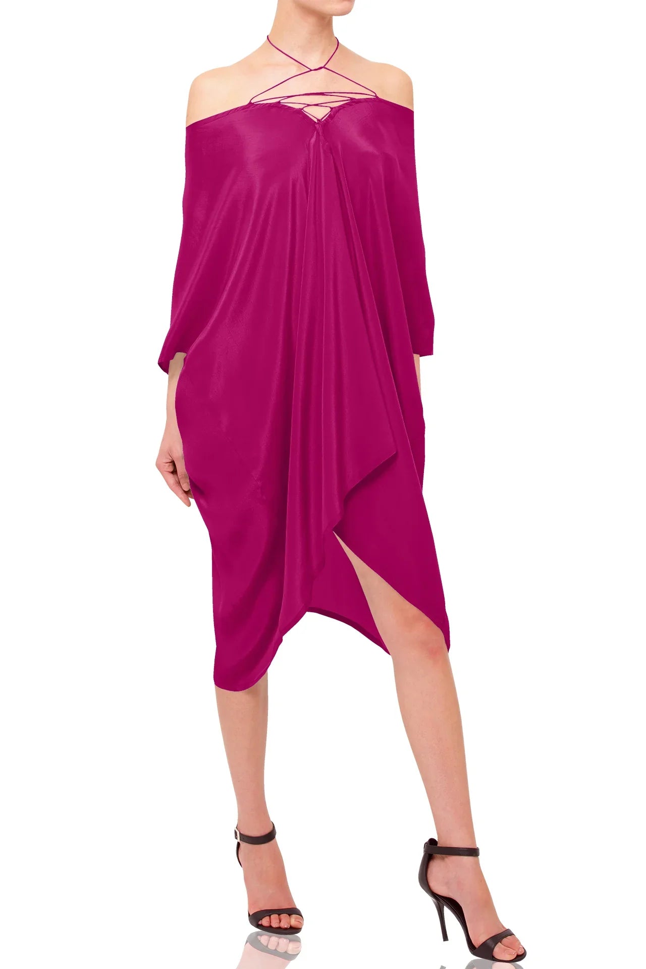 knee length dresses for ladies SEMI-SHEER LONG KAFTAN IN BLACK