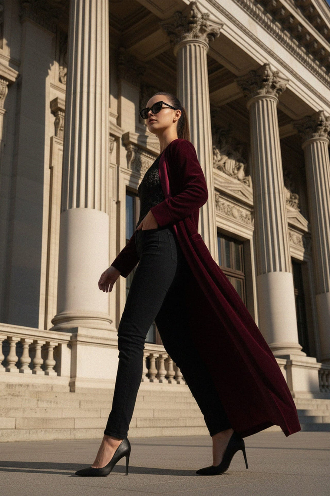 minimalist long jacket,
travel layering jacket,
casual longline coat,
Shahida,