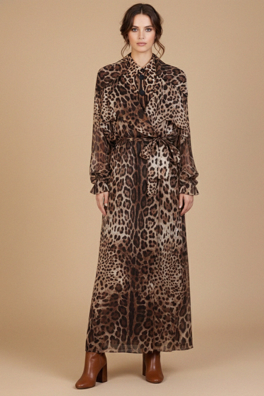 Long leopard print overcoat for ladies, shahida parides