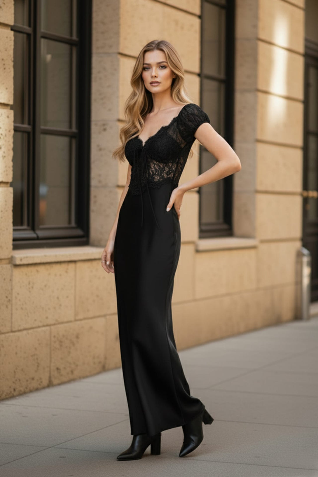 Side slit lace dress for fashion-forward women, Shahida,