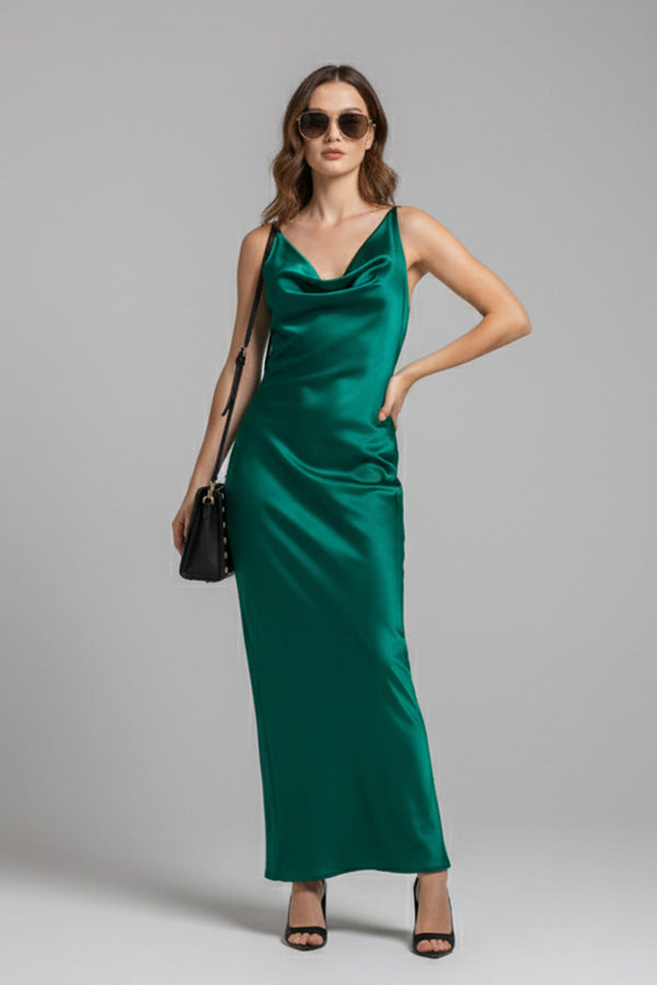 Stunning cowl neck crisscross back dress for evening gala, Shahida,