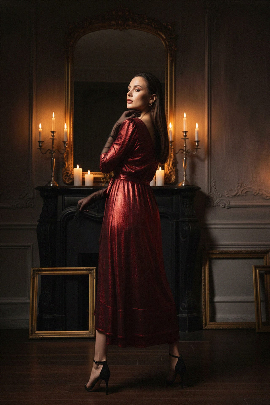 Elegant Red Metallic Dress for Special Occasions, Shahida,