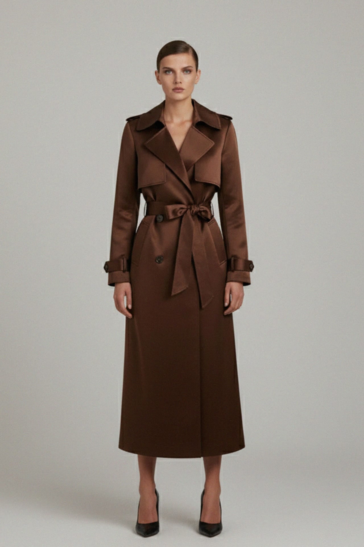 Elevated Satin Trench Coat | Luxurious Outerwear with a High-Shine