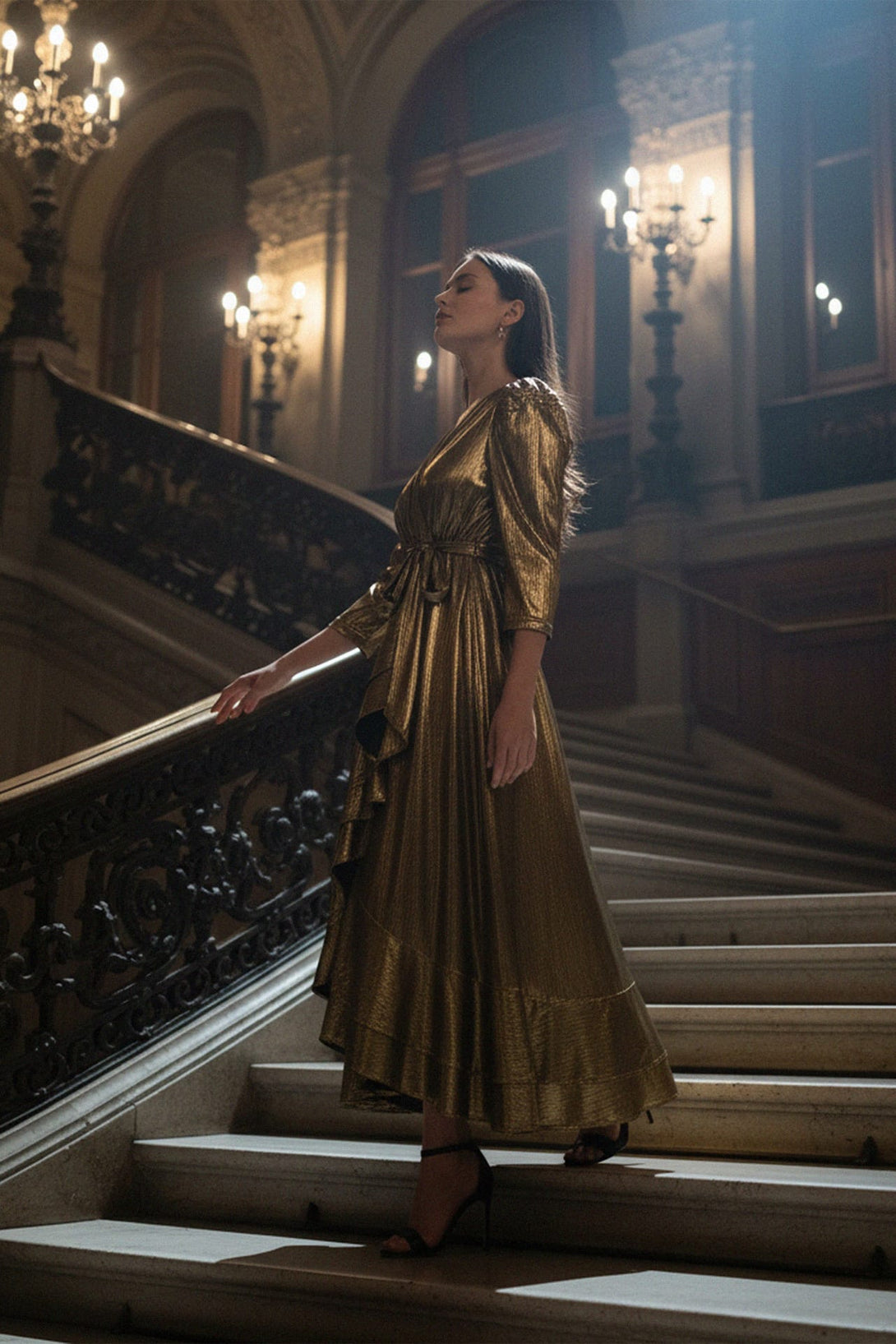 Shahida, Glamorous Gold Dress for Weddings and Galas,