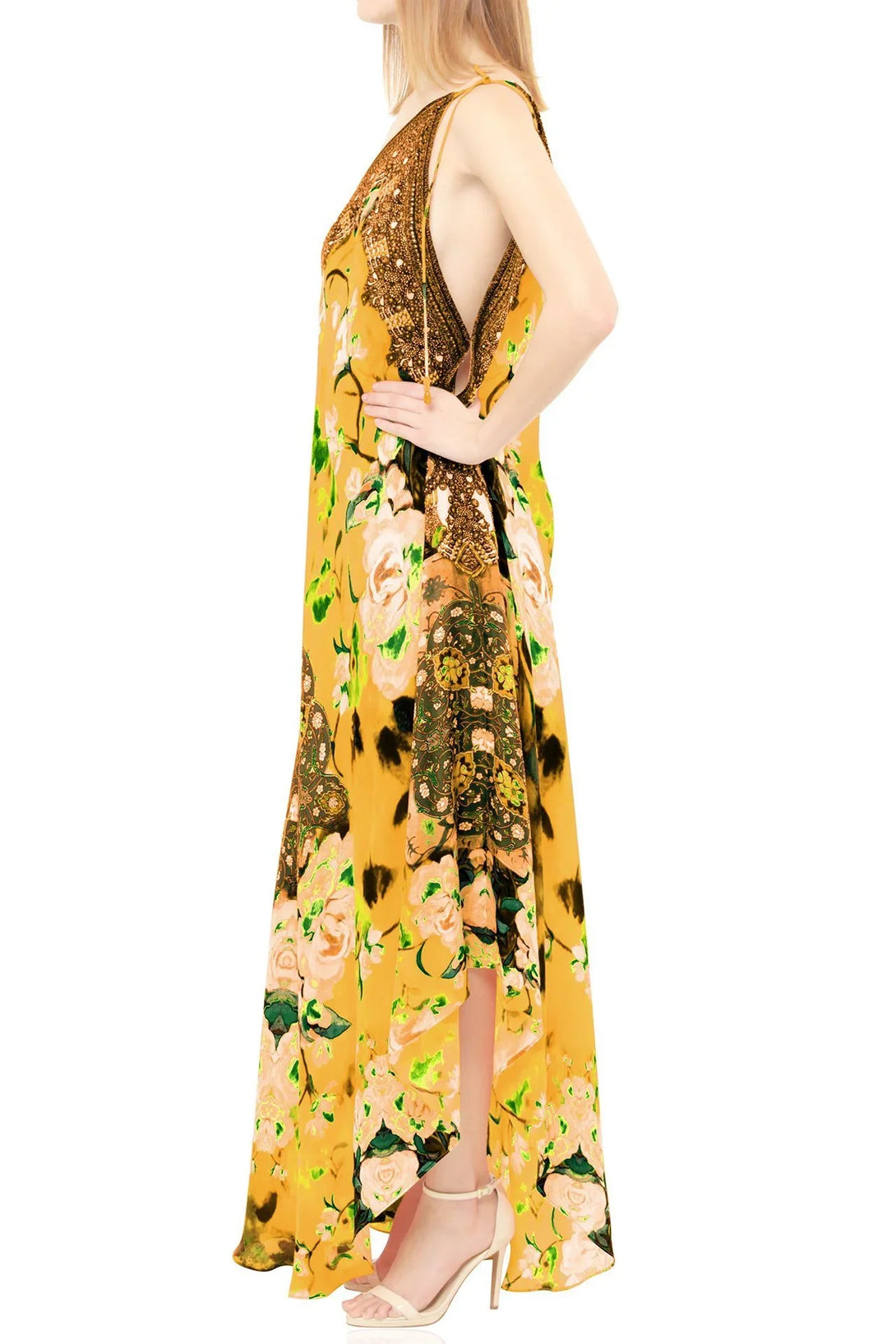 floral plunge maxi dress Designer Yellow Floral Maxi Dress | Long Maxi Dress