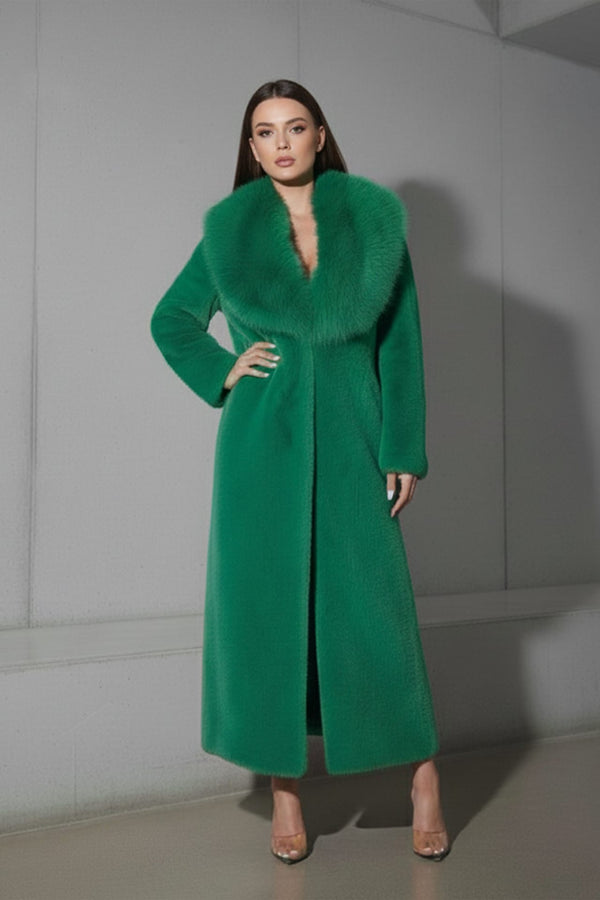 Luxurious faux fur green coat-Faux fur green coat for women, Shahida,