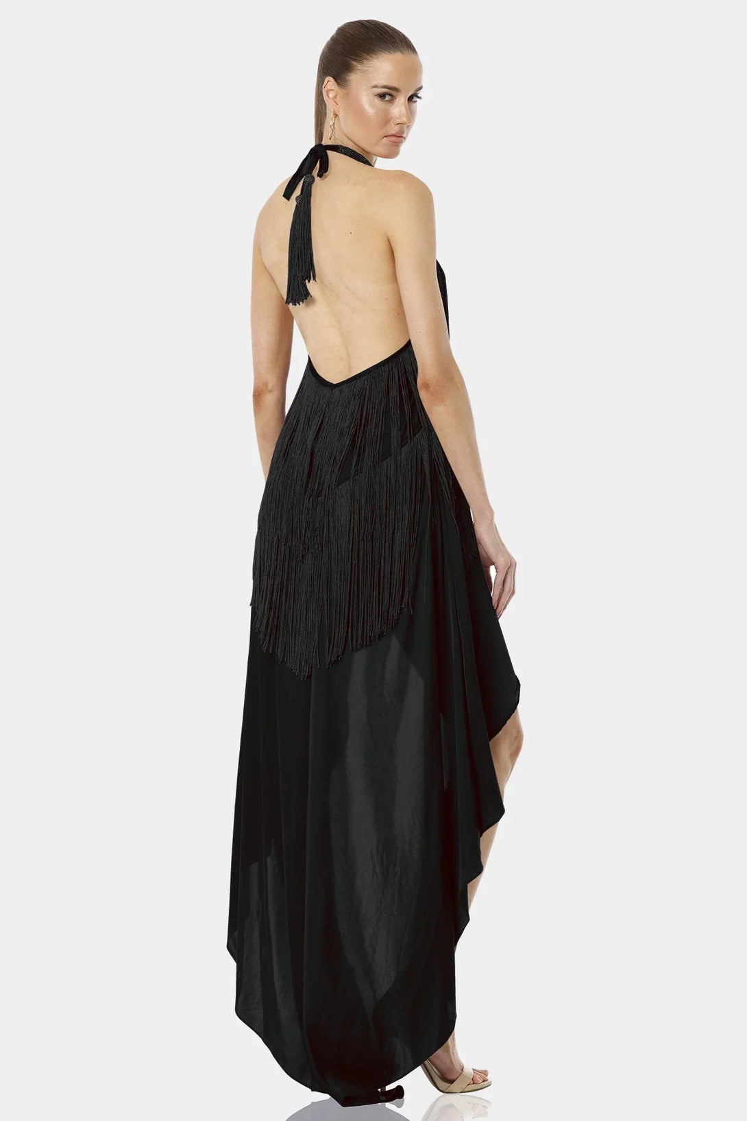 Fringe Halter Dress | High Low Maxi Dress - Shahida Parides Fringe Halter Dress | High Low Maxi Dress - Shahida Parides