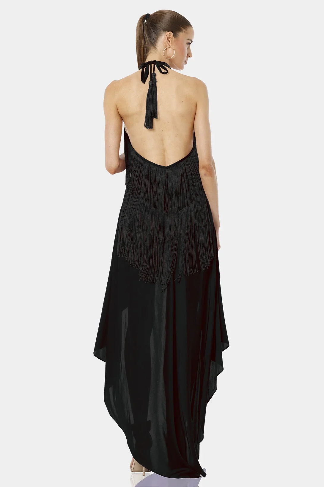Fringe Halter Dress | High Low Maxi Dress - Shahida Parides Small Fringe Halter Dress | High Low Maxi Dress - Shahida Parides Small
