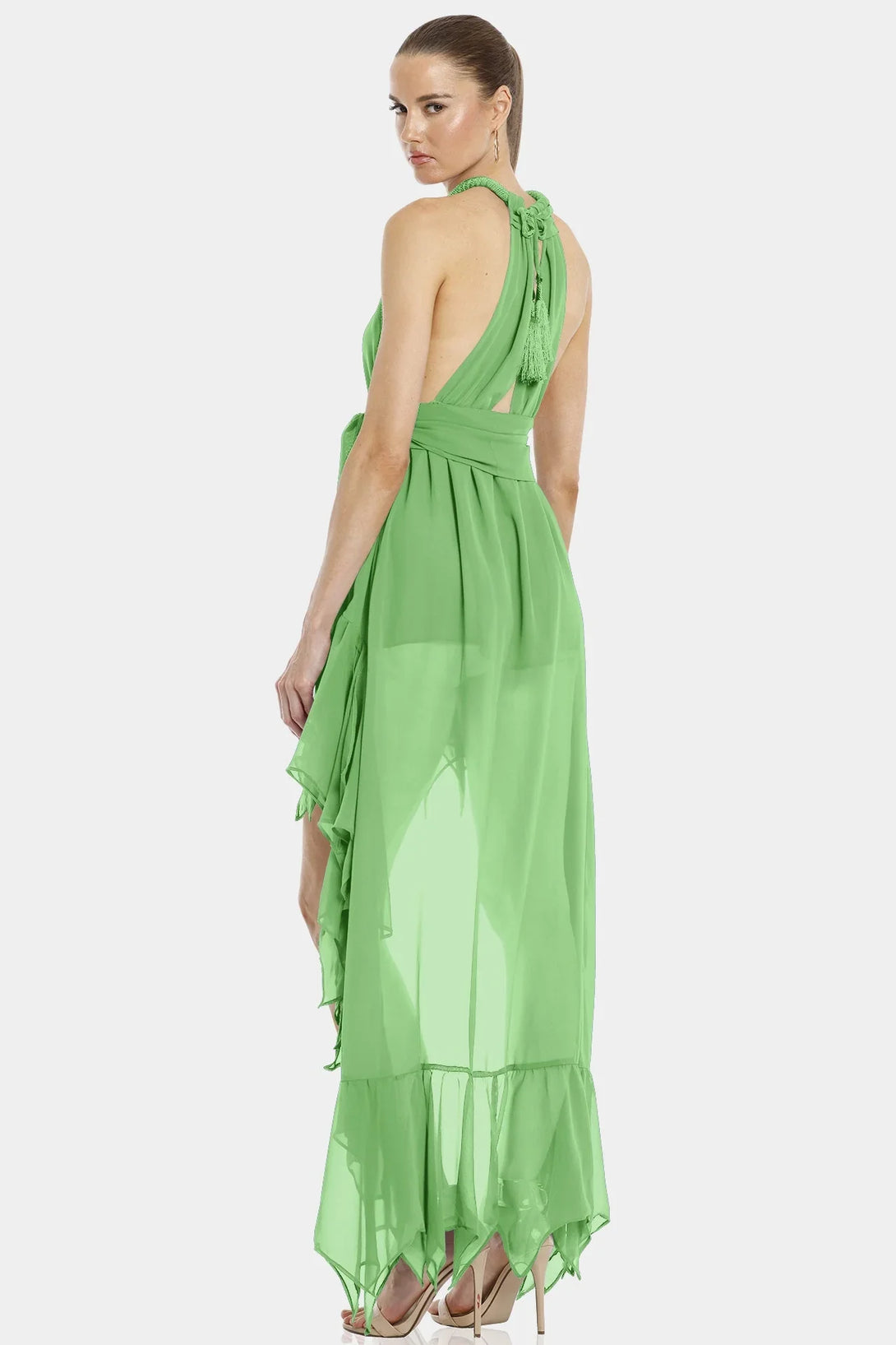Mint Green Color Dress | Asymmetric Layer | Ruffle Maxi Dress | Qishma Extra Large