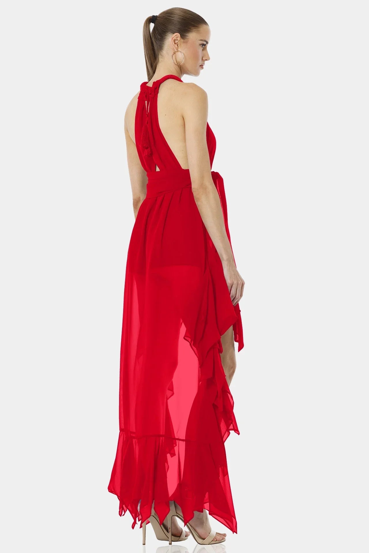 Red High Low Dress | Plunged Neckline | Asymmetrical Dress | Qishma Extra Large Red High Low Dress | Plunged Neckline | Asymmetrical Dress | Qishma Extra Large