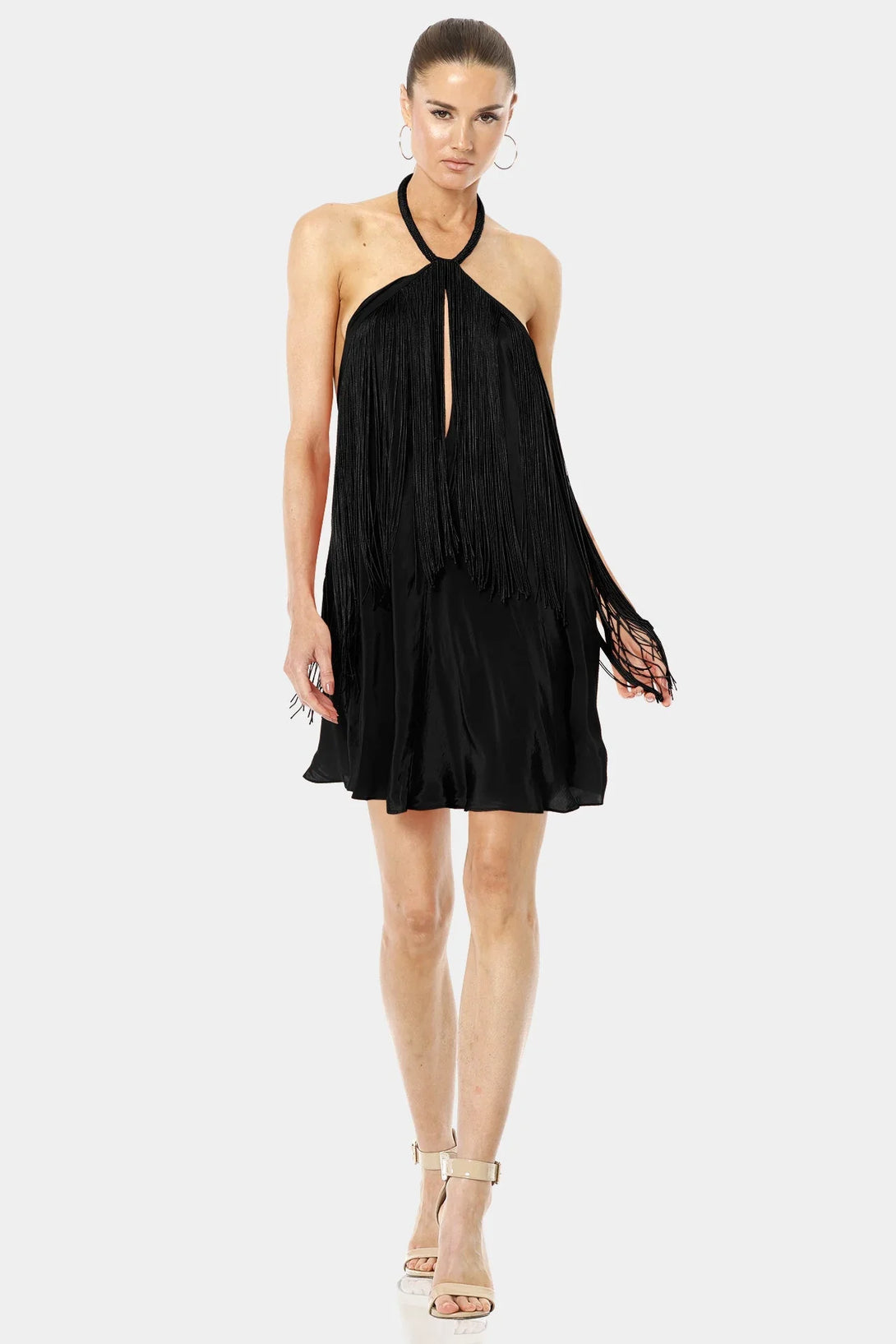 Halter Midi Dress | Short Fringe Dress | Black Fringe Dress | Qishma Small Halter Midi Dress | Short Fringe Dress | Black Fringe Dress | Qishma Small