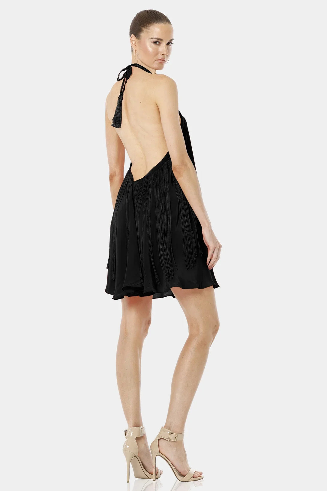 Halter Midi Dress | Short Fringe Dress | Black Fringe Dress | Qishma Small Halter Midi Dress | Short Fringe Dress | Black Fringe Dress | Qishma Small