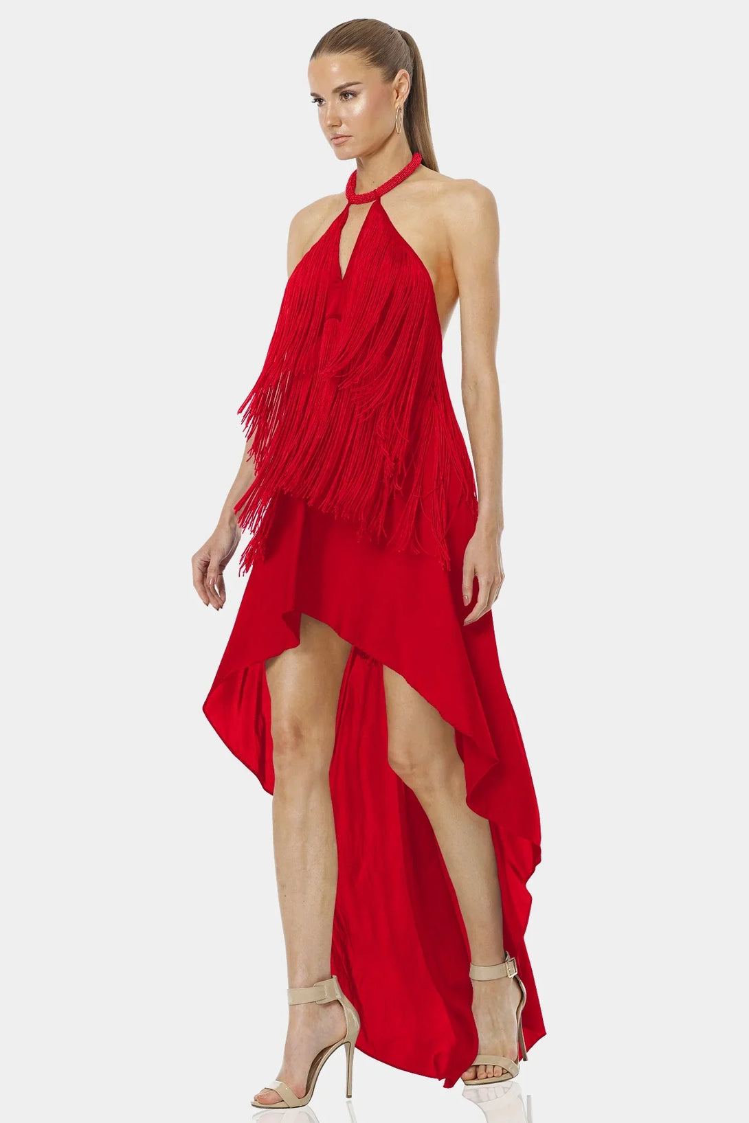 Red Dress | Fringe Halter Dress | Shahida Parides Red Dress | Fringe Halter Dress | Shahida Parides