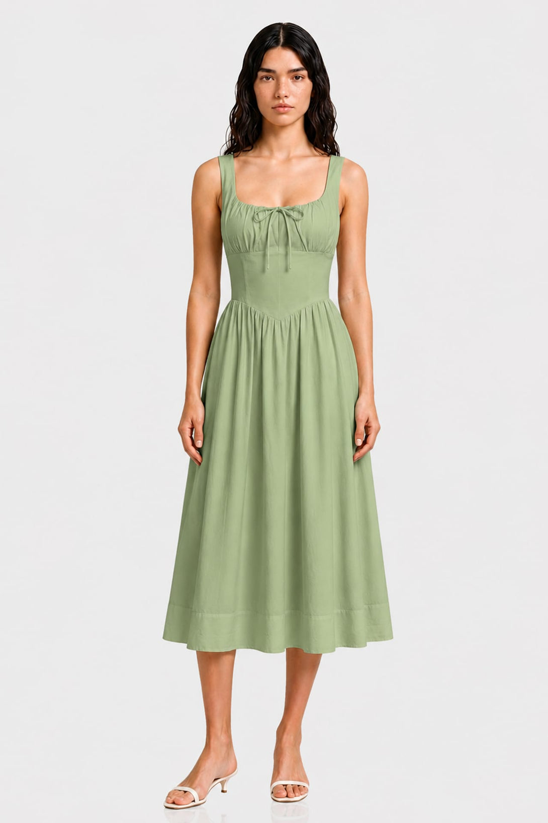 Sage Linen Garden Party Dress