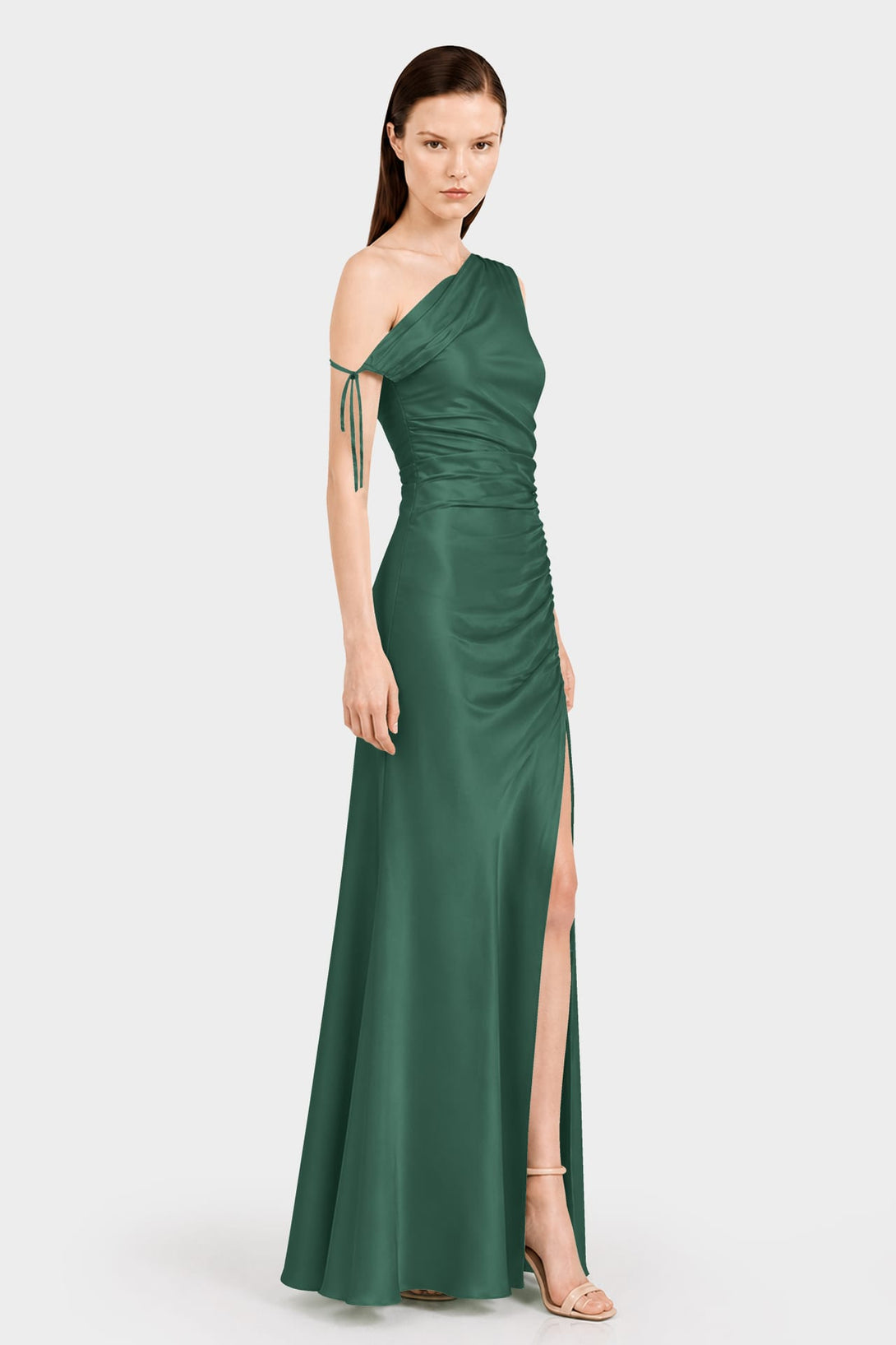 hunter green evening dress One Shoulder Satin Gown – Shahida Parides persona::Classic Moana Inspired Cotton Twirl and big events where Size:Dress as described