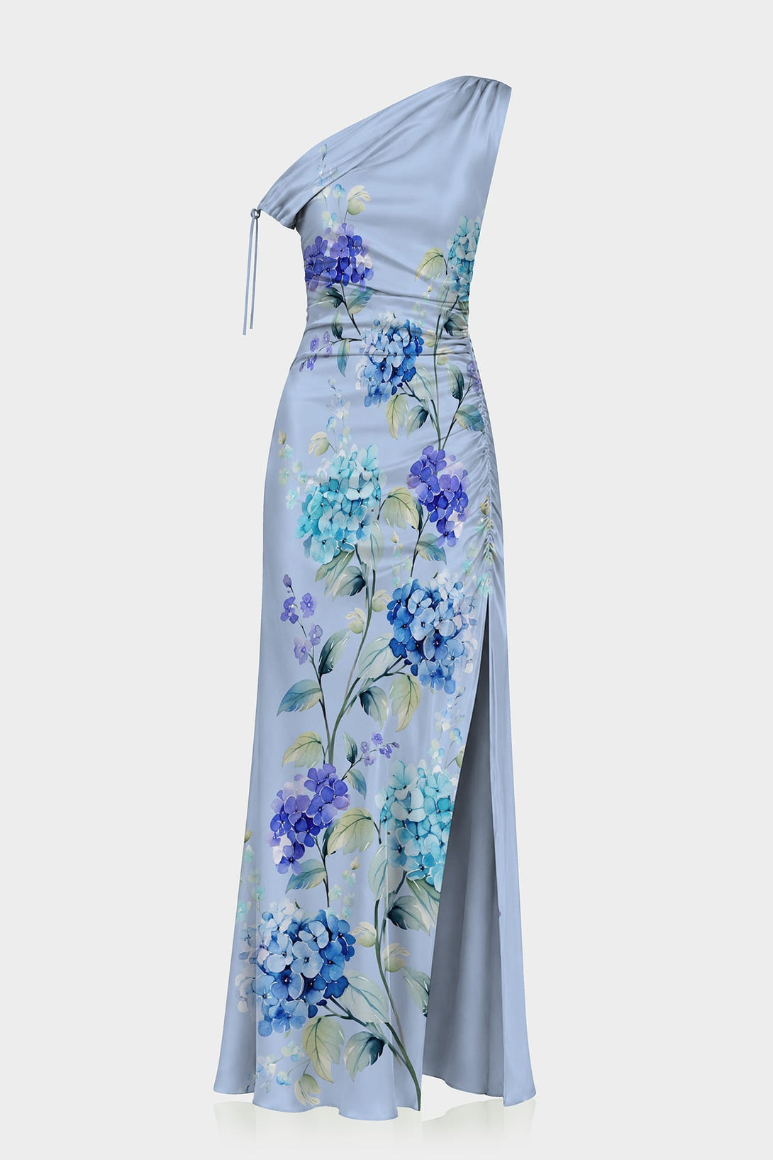 S Sky Blue Floral One Shoulder Maxi Dress
