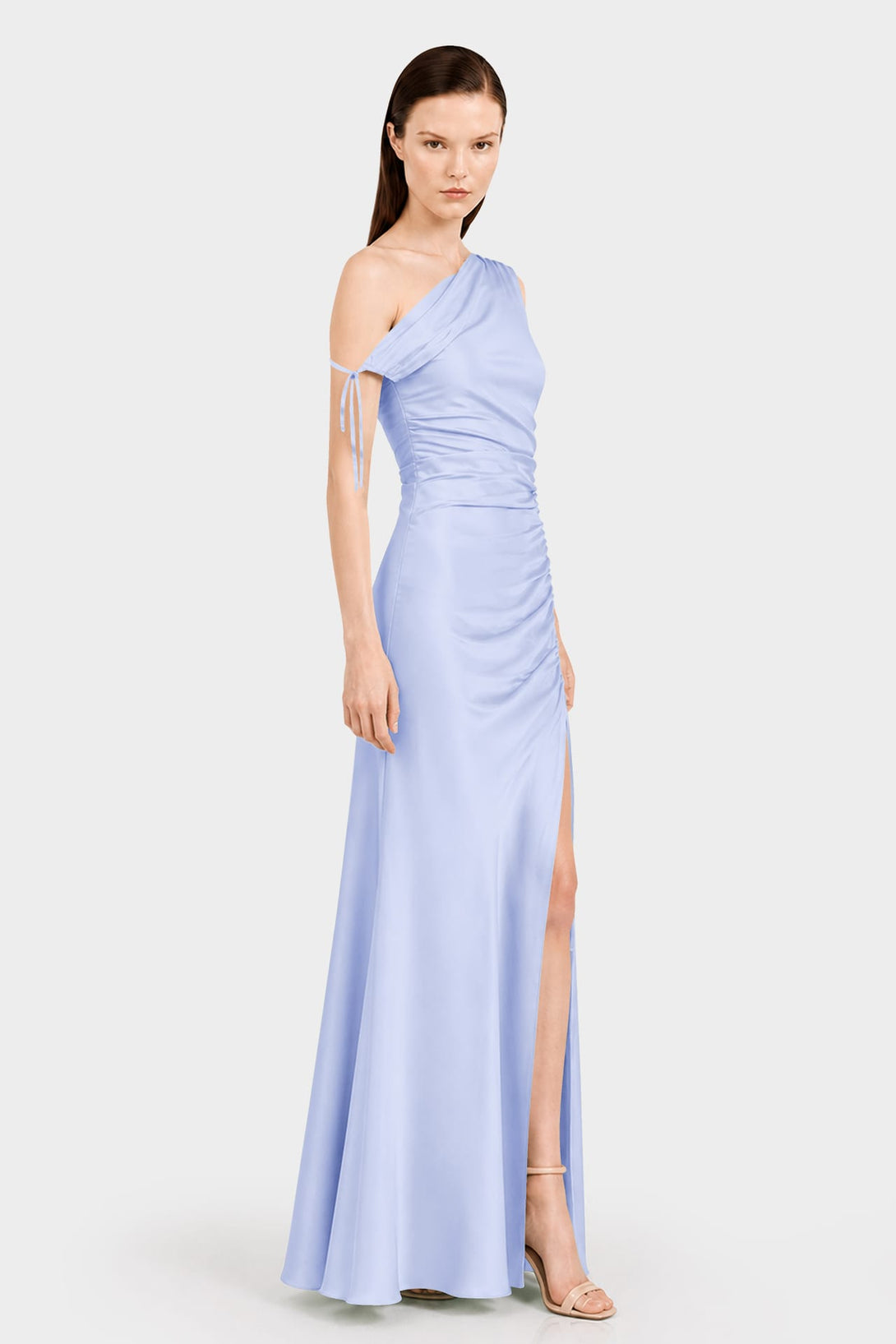 icy blue maxi dress S Luxury One Shoulder Gathered Stretch Satin for Women X-Large/17-17.5 Neck/34-35 Sleeve Black And White Cocktail Style:Corset + skirt Effortless Tiered Maxi Silhouette