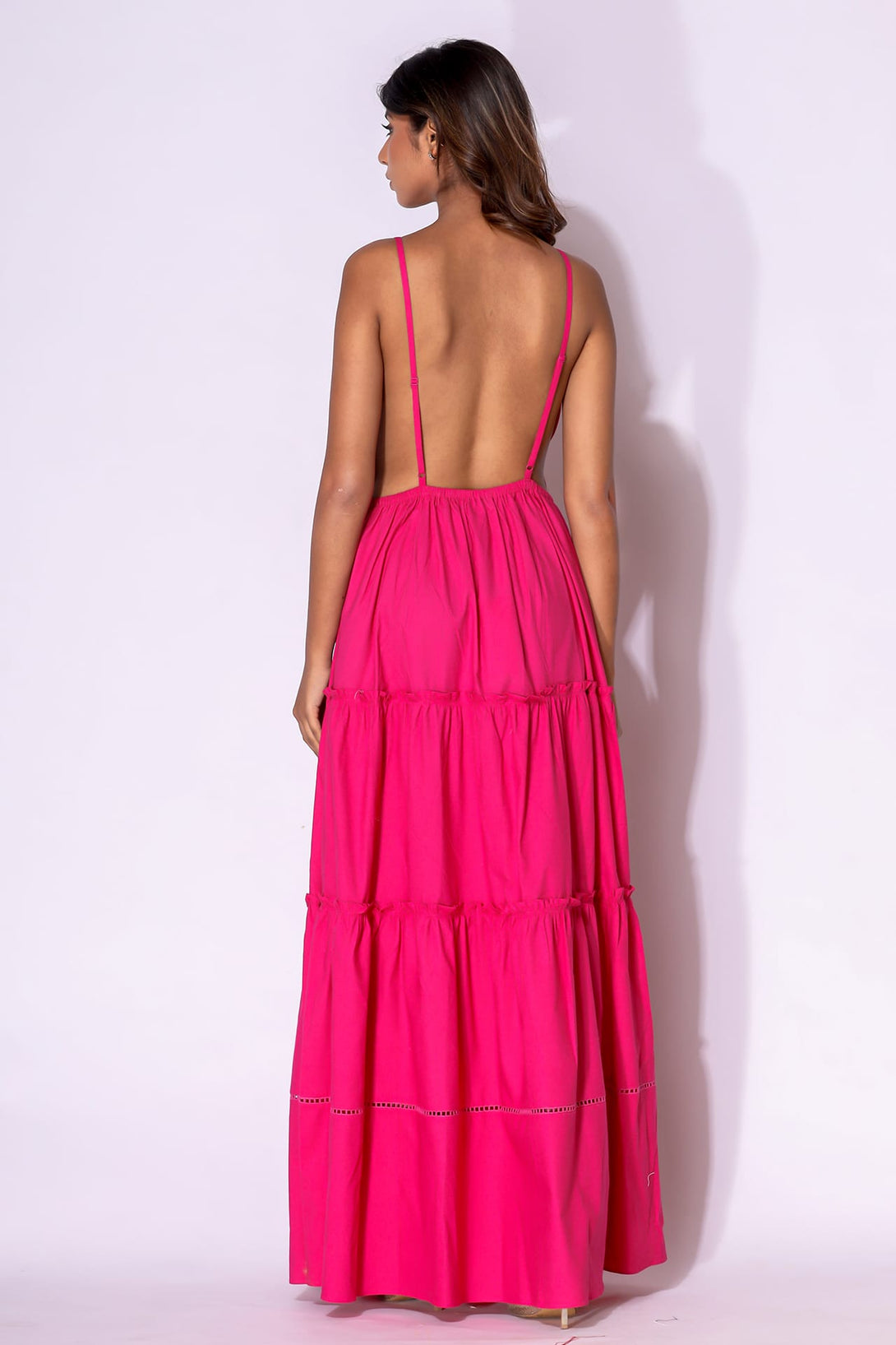 pink resort dress S Fuchsia Deep V Plunge Cotton Maxi – Island Getaway Dress SUB-DRESS-MIDI Versace I Heart Baroque 100%POLYESTER Material Color:Silver Lake French Pink