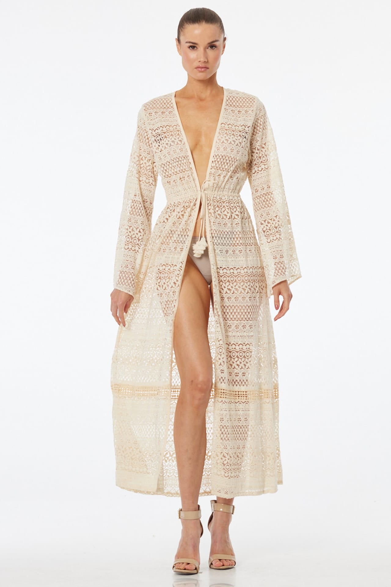 ivory lace wrap dress Cap Sleeve Lace Midi Dress In Ivory Nude