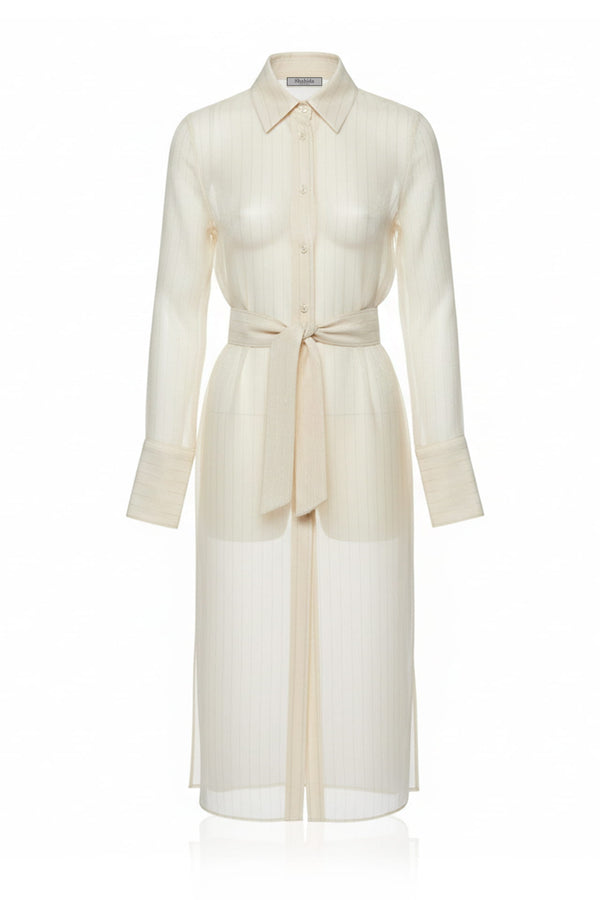 white organza shirt dress Mid length organza shirt dress with printed inner Kovet