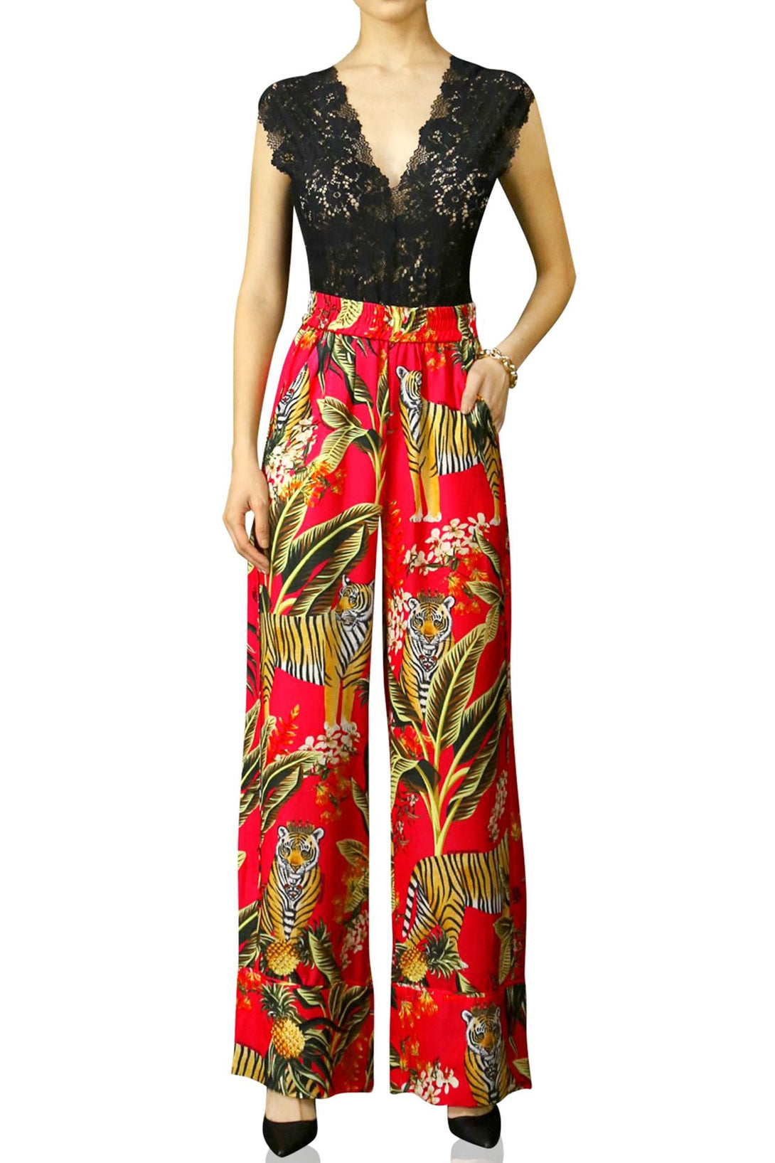 silk printed trousers, womens wide leg, kyle x shahida, elegant designer pant, elevated daily wear