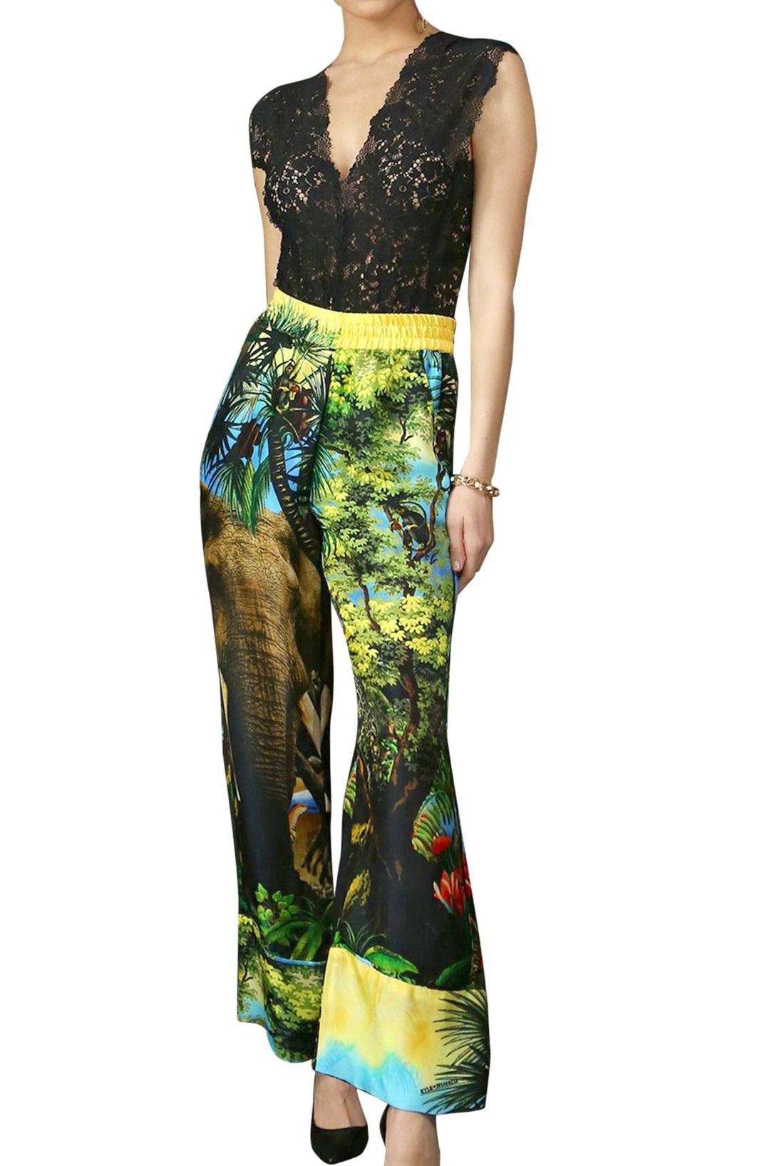 Kyle Richards pants, high waist silk pants, printed silk trousers women, luxury wide leg pants, Kyle X Shahida fashion