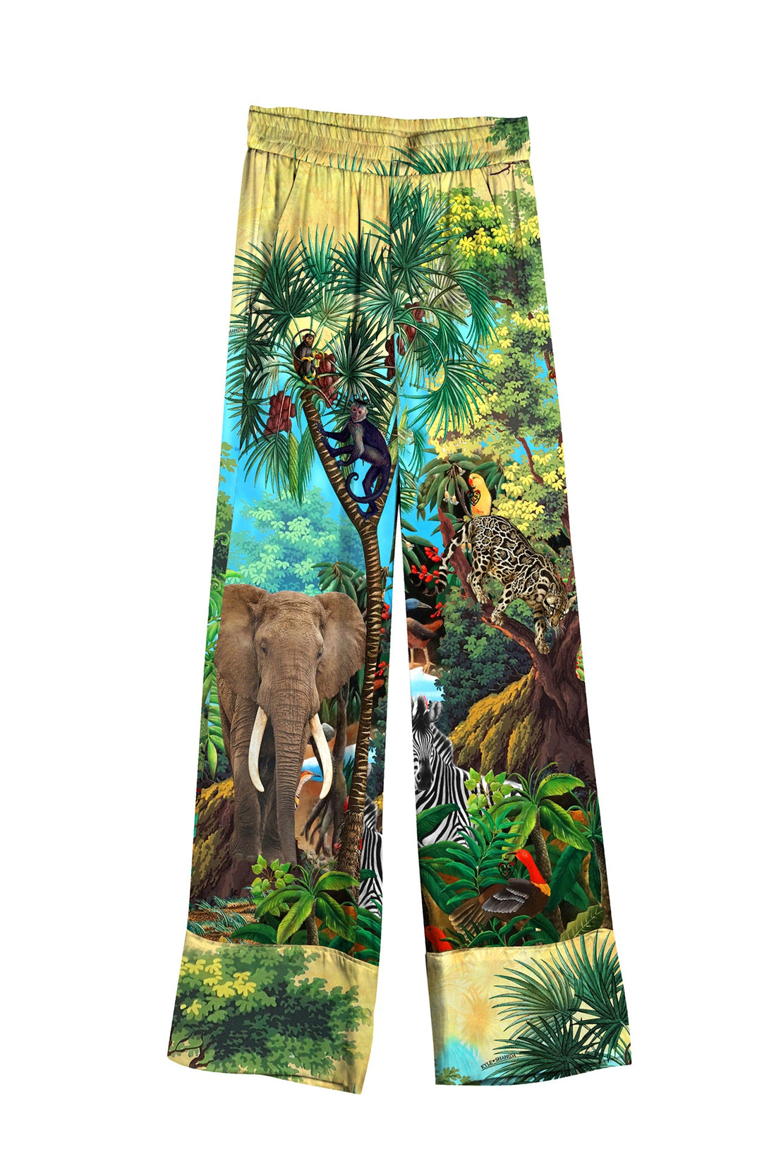 Kyle X Shahida fashion, women’s silk pants, elegant printed pants, celebrity fashion outfit