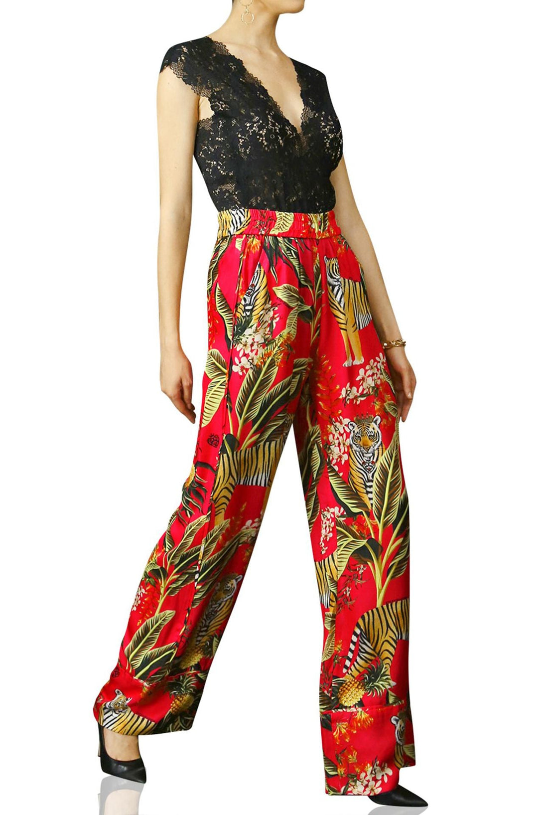 silk designer pants, womens wide leg, kyle x shahida, luxury fashion bottoms, relaxed silk trousers