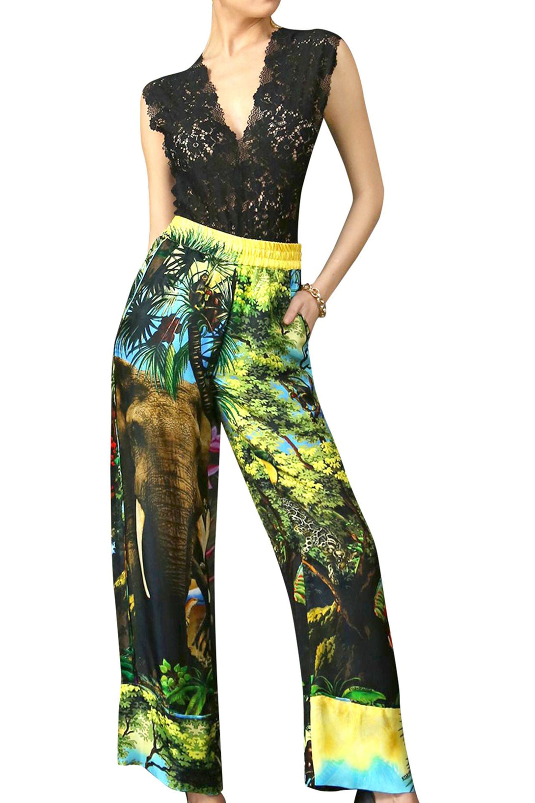 Kyle X Shahida pants, elegant silk fashion, wide leg silk bottoms, stylish silk pants women