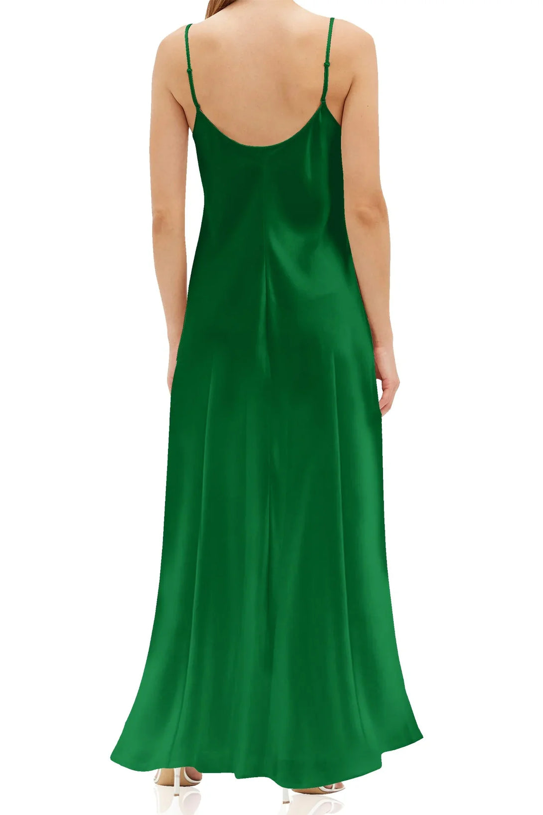 Designer Silk Cami Dress Long | Green Maxi Slip Dress