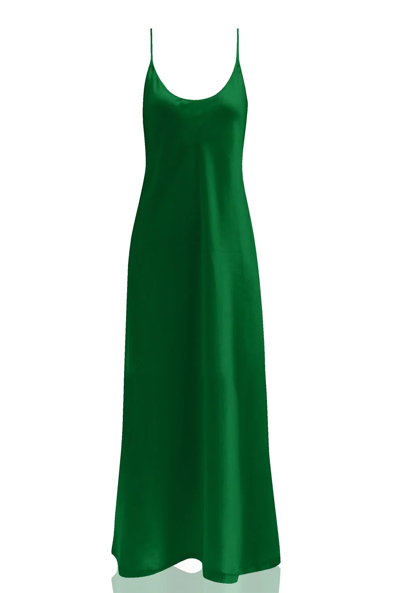 Designer Silk Cami Dress Long | Green Maxi Slip Dress