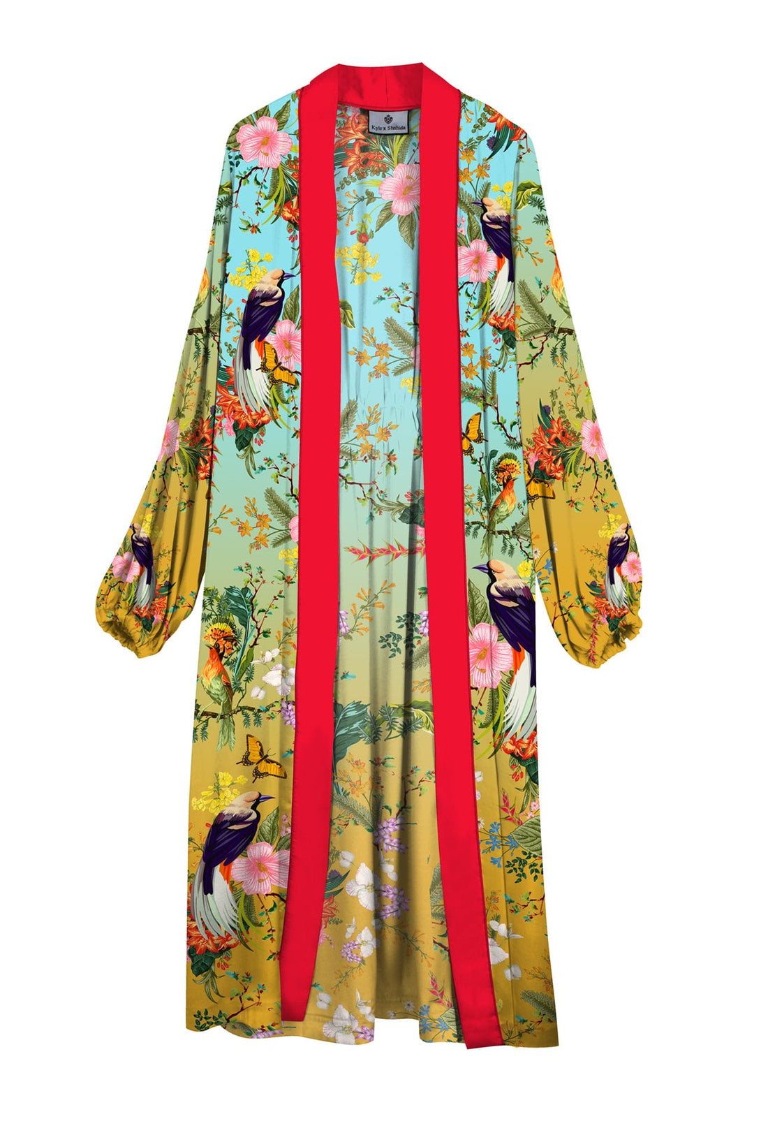 womens kimono robes, sexy silk robe, silk kimono for women, Kyle X Shahida, green silk robe, yellow silk kimono
