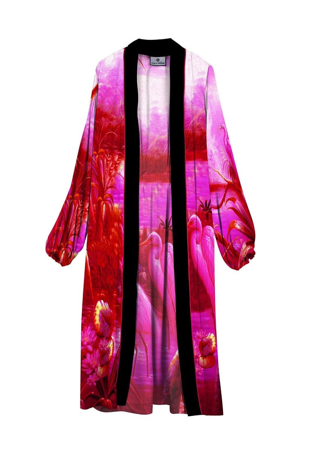 pink silk robe, Kyle X Shahida, womens long silk robe, robe dress silk, printed silk robe, Kyle Richards