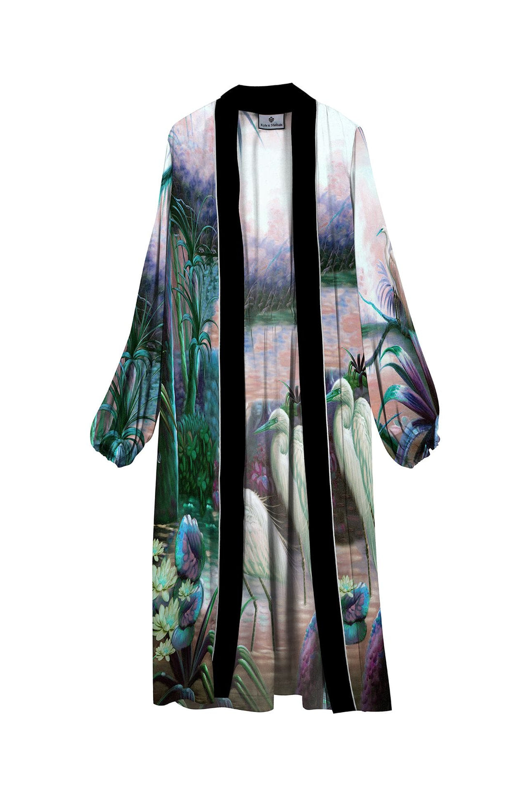 silk satin, blue kimono, designer robe, luxury lounge, terrace fashion, chic outfit