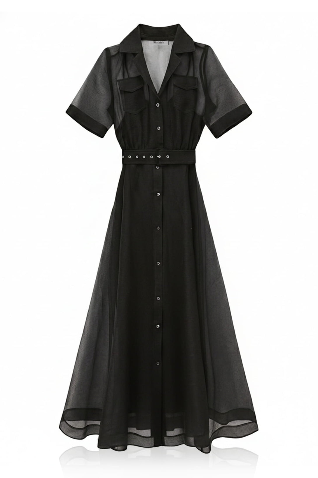 sheer shirt dress S Midnight Noir Organza Maxi Vivienne Westwood Comet Gown delicate pintuck details sale - second mark Size:7 US numeric